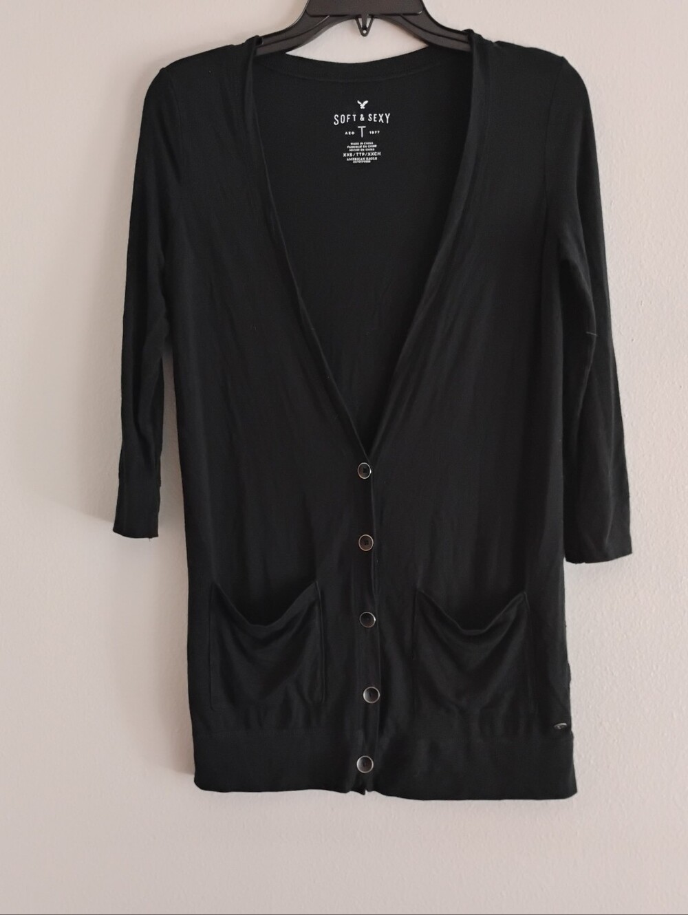 American Eagle Outfitters Black 'Soft & Sexy' Lightweight Smooth Knit Cardigan
